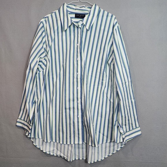 Lane Bryant Button Down Shirt Blue Green Striped Long Sleeve Plus Size 22/24 NEW - Picture 3 of 9